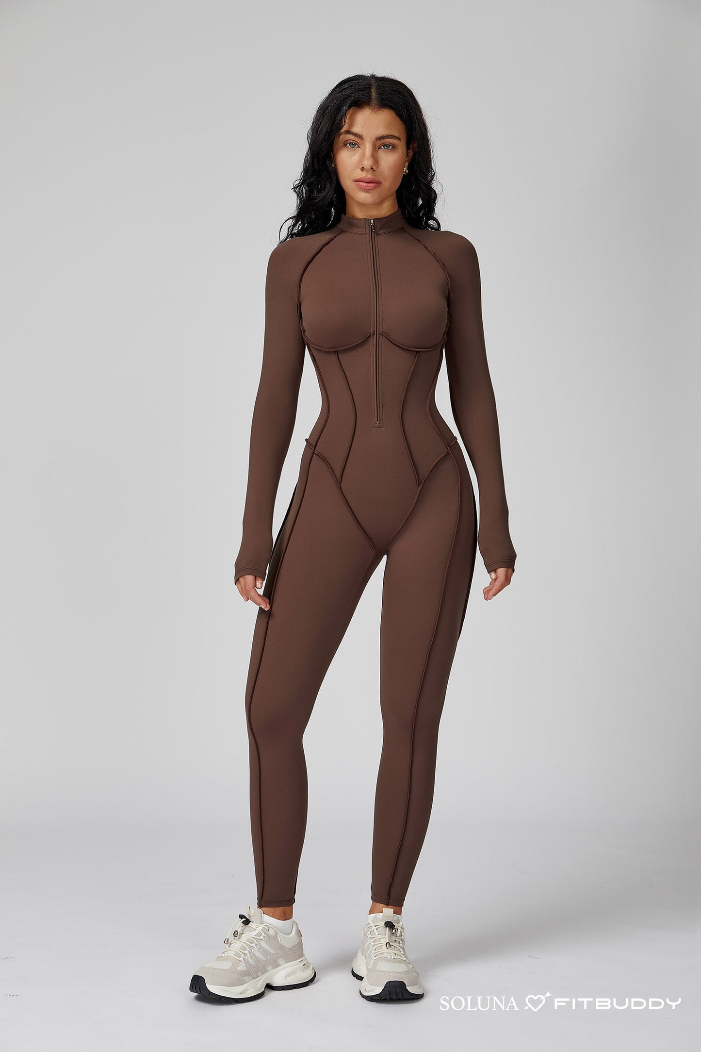 Fitbuddy Seamless Jumpsuit GZL105 – Brown – Shaping, Ademend & Squatproof – Dames – Maat XL