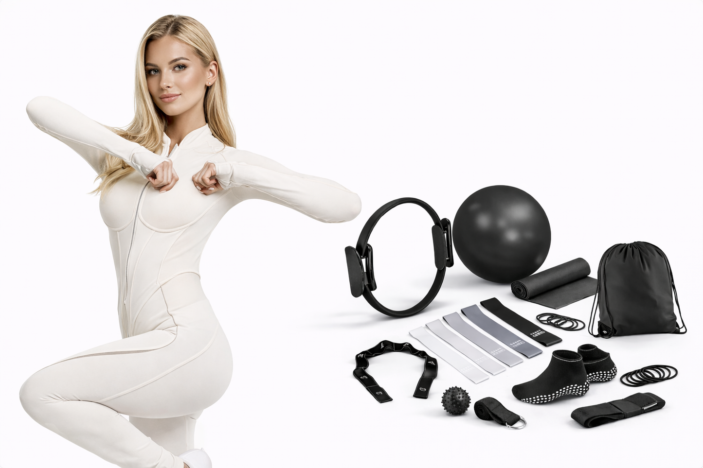 Fitbuddy® 18-Delige Pilates Set – Pilates Ring, Weerstandsbanden & Accessoires – Thuis Fitness & Core Training – Incl. Opbergtas