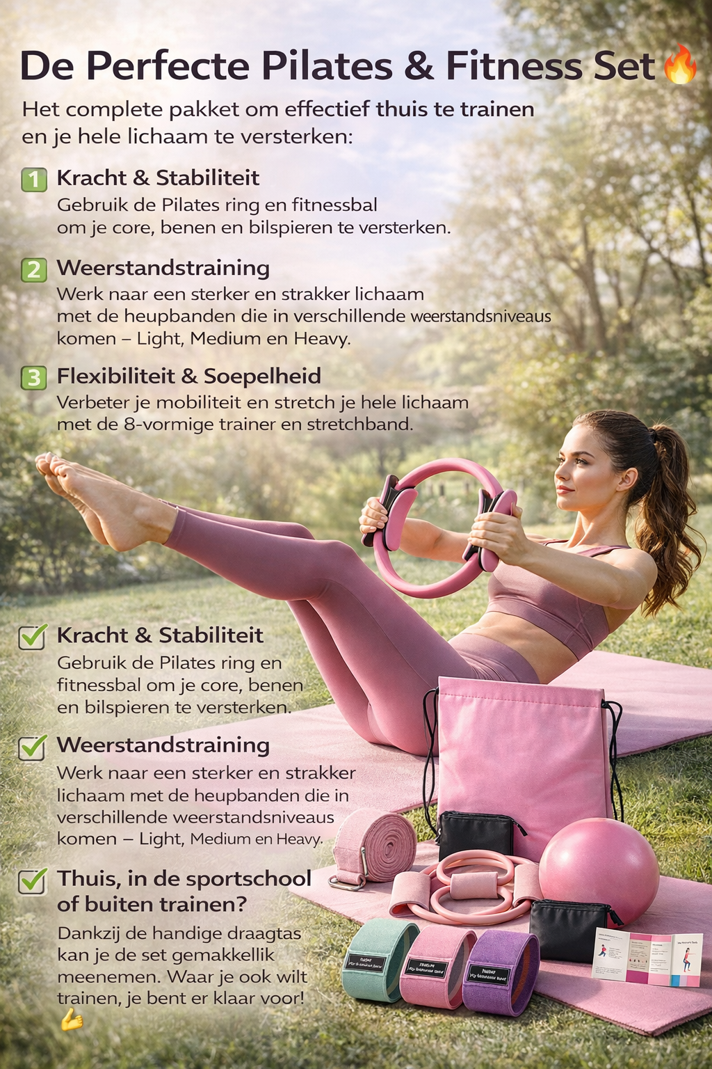 Fitbuddy 11-Delige Pilates Set – Pilates Ring, Bal, Weerstandsbanden & Accessoires – Thuis Fitness, Yoga en Core Training – Inclusief Opbergtas