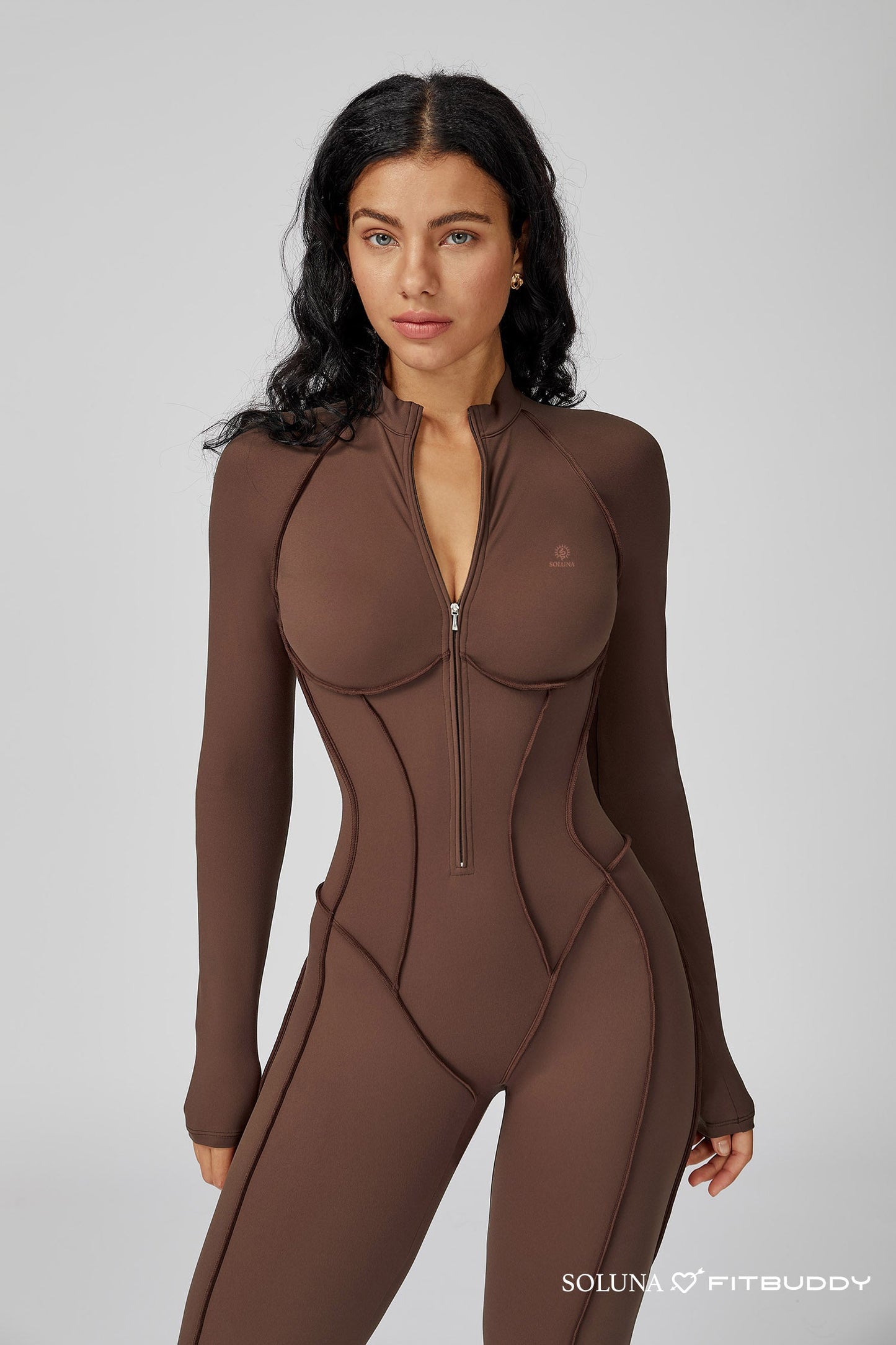 Fitbuddy Seamless Jumpsuit GZL105 – Brown – Shaping, Ademend & Squatproof – Dames – Maat XL