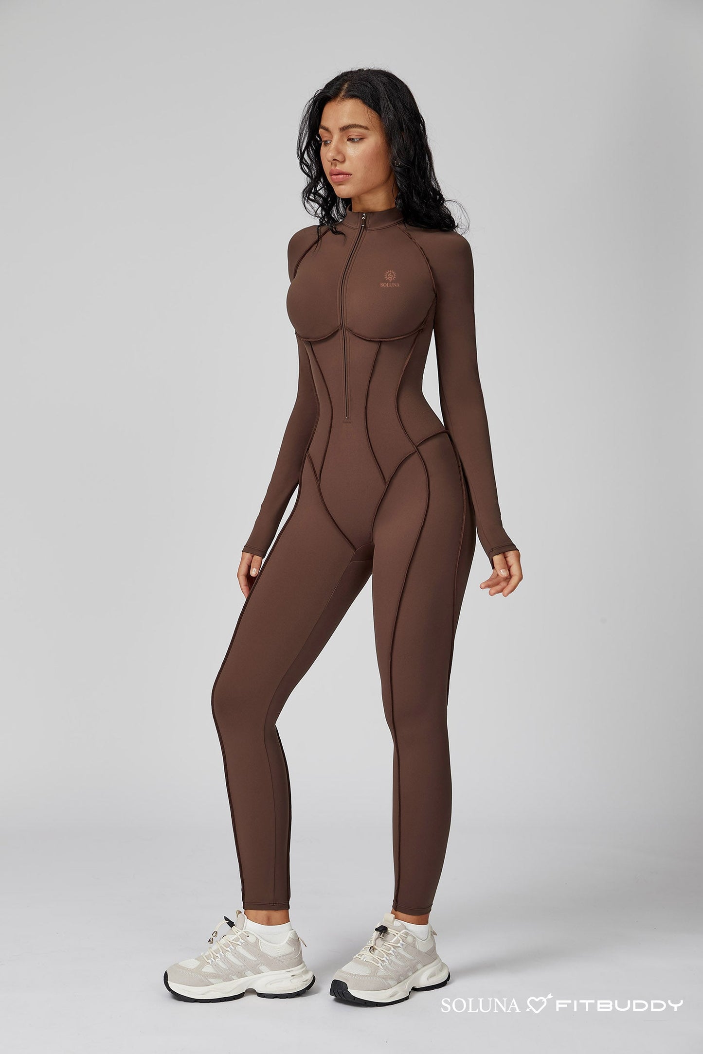 Fitbuddy Seamless Jumpsuit GZL105 – Brown – Shaping, Ademend & Squatproof – Dames – Maat XL
