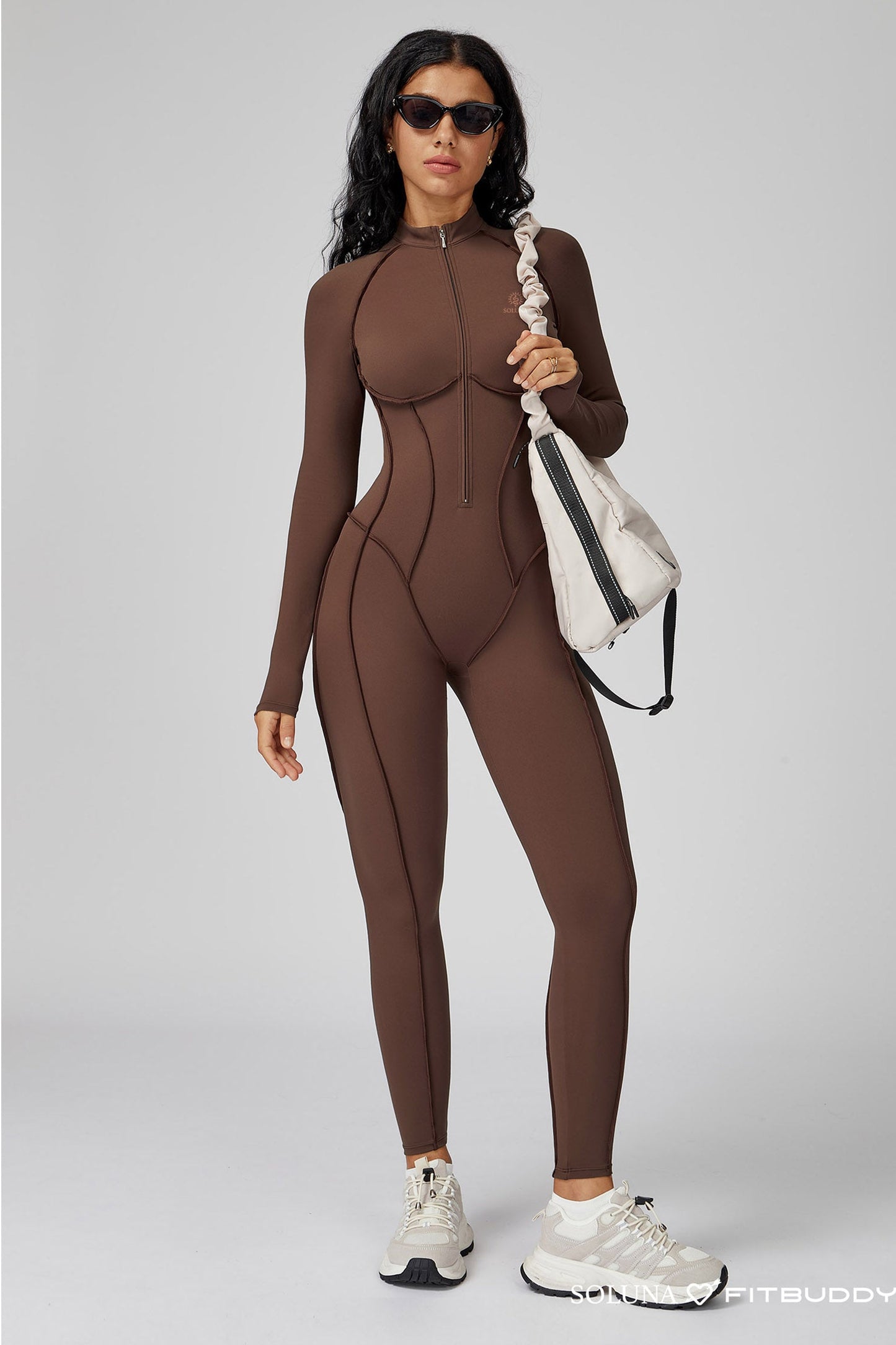 Fitbuddy Seamless Jumpsuit GZL105 – Brown – Shaping, Ademend & Squatproof – Dames – Maat XL