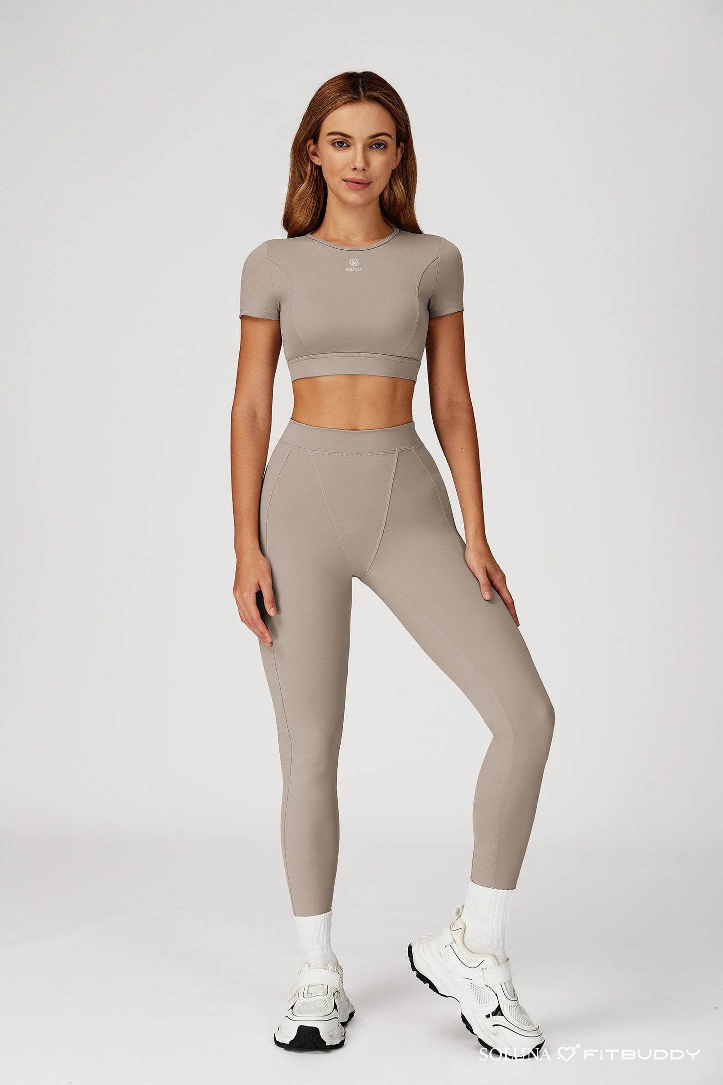 Fitbuddy Seamless Sport Legging GZL115 – Camel Grey – High Waist, Squatproof & Shaping – Dames – Maat XL