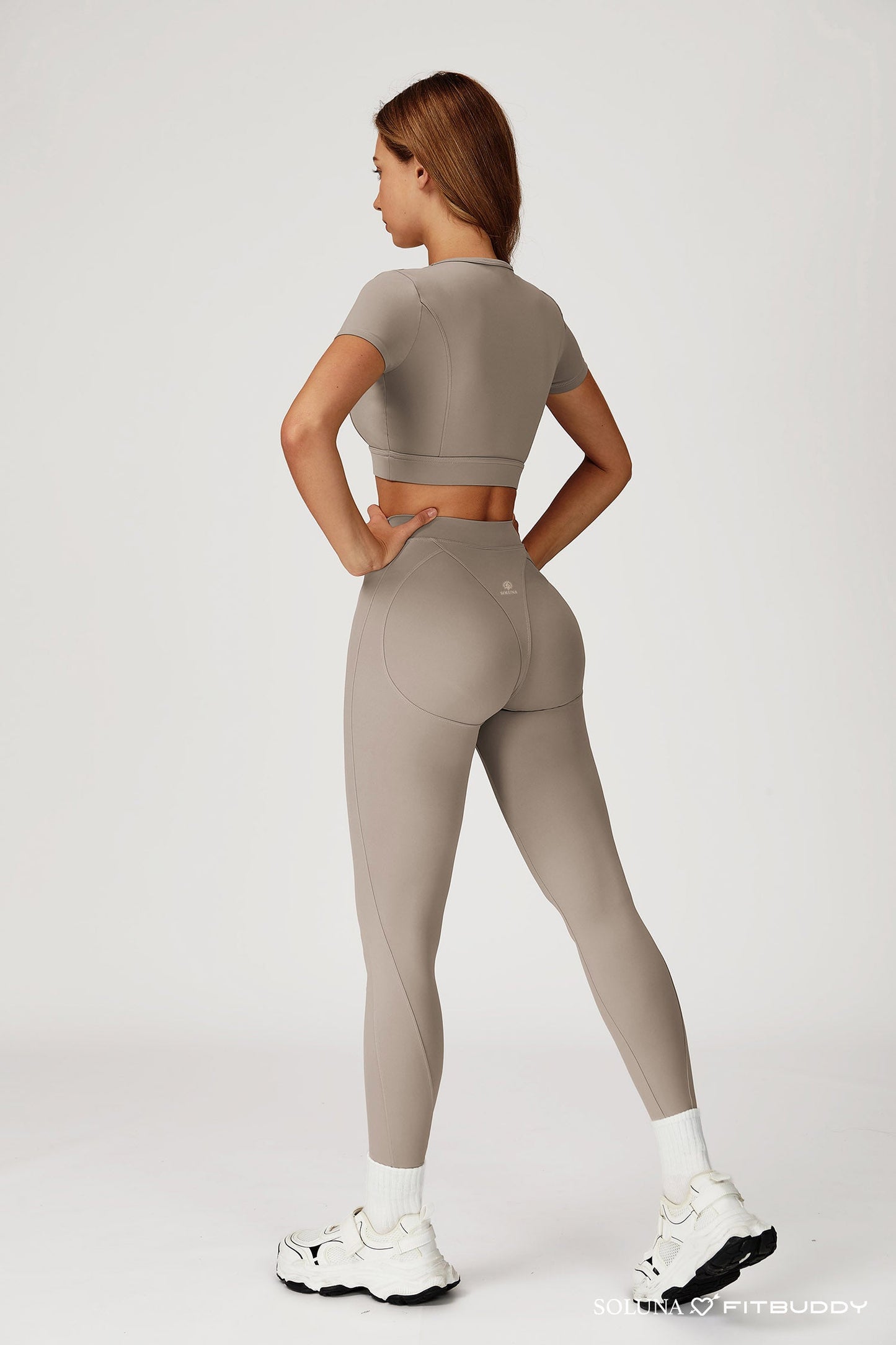 Fitbuddy Seamless Sport Legging GZL115 – Camel Grey – High Waist, Squatproof & Shaping – Dames – Maat XL