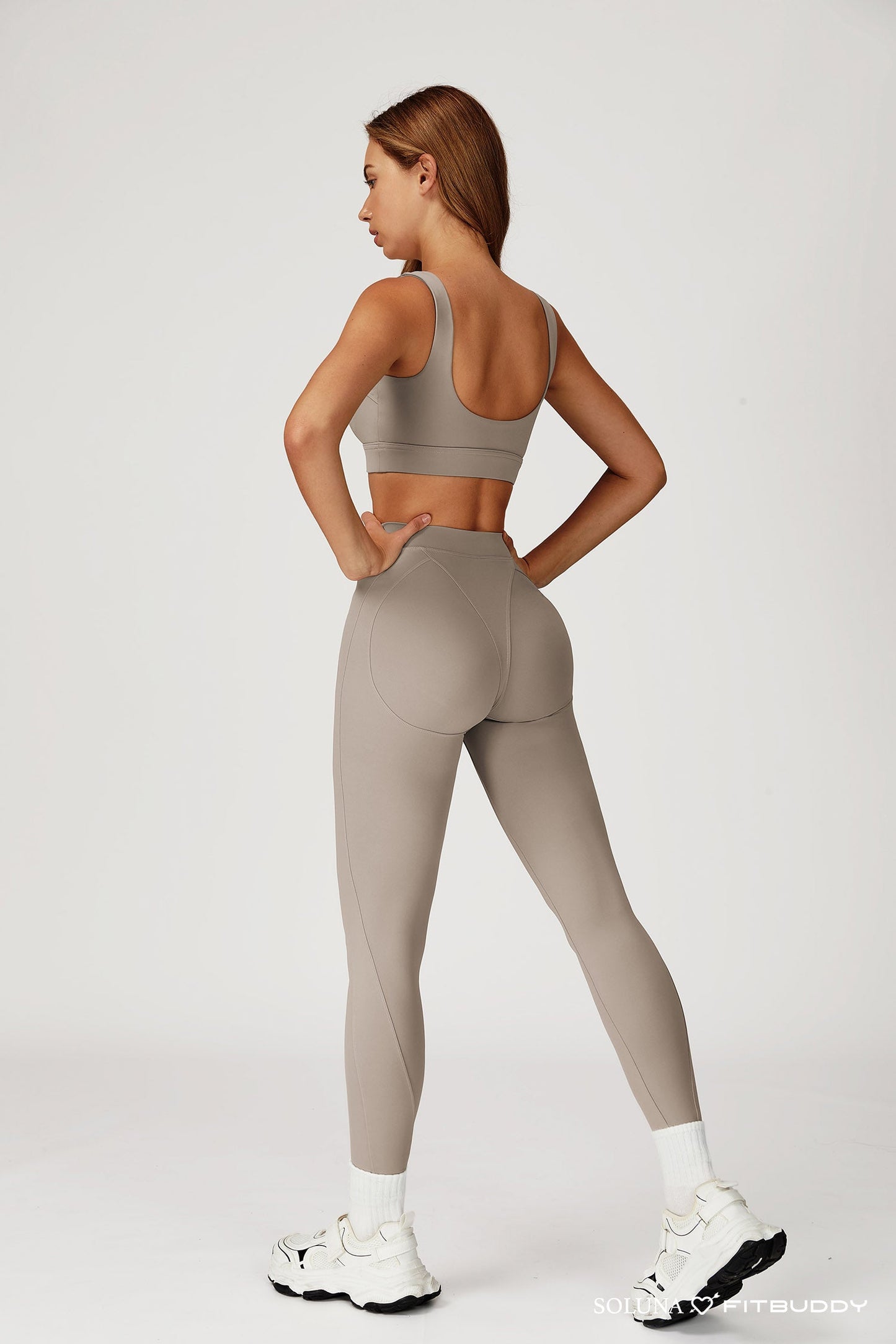 Fitbuddy Seamless Sport Legging GZL115 – Camel Grey – High Waist, Squatproof & Shaping – Dames – Maat XL