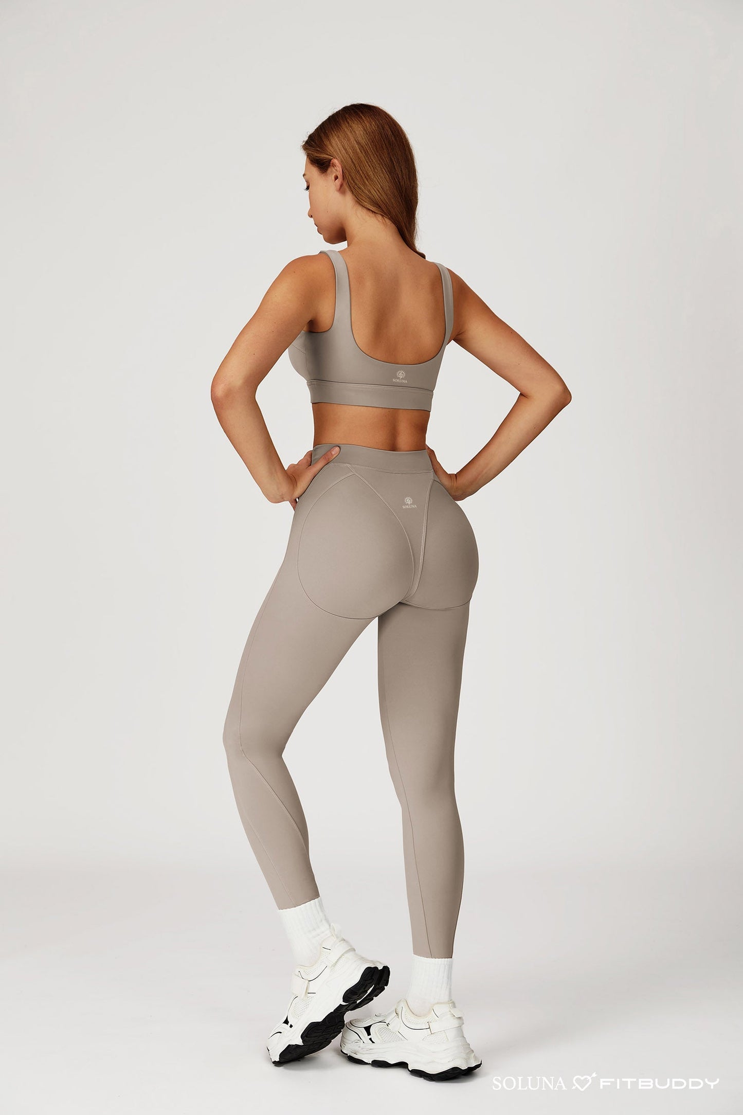 Fitbuddy Seamless Sport Legging GZL115 – Camel Grey – High Waist, Squatproof & Shaping – Dames – Maat XL