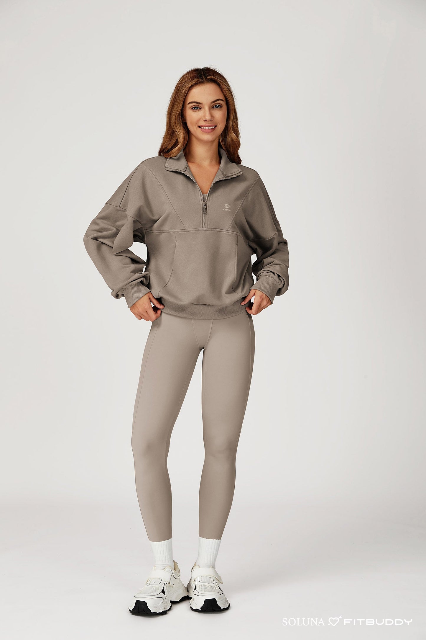 Fitbuddy Seamless Sport Legging GZL115 – Camel Grey – High Waist, Squatproof & Shaping – Dames – Maat XL