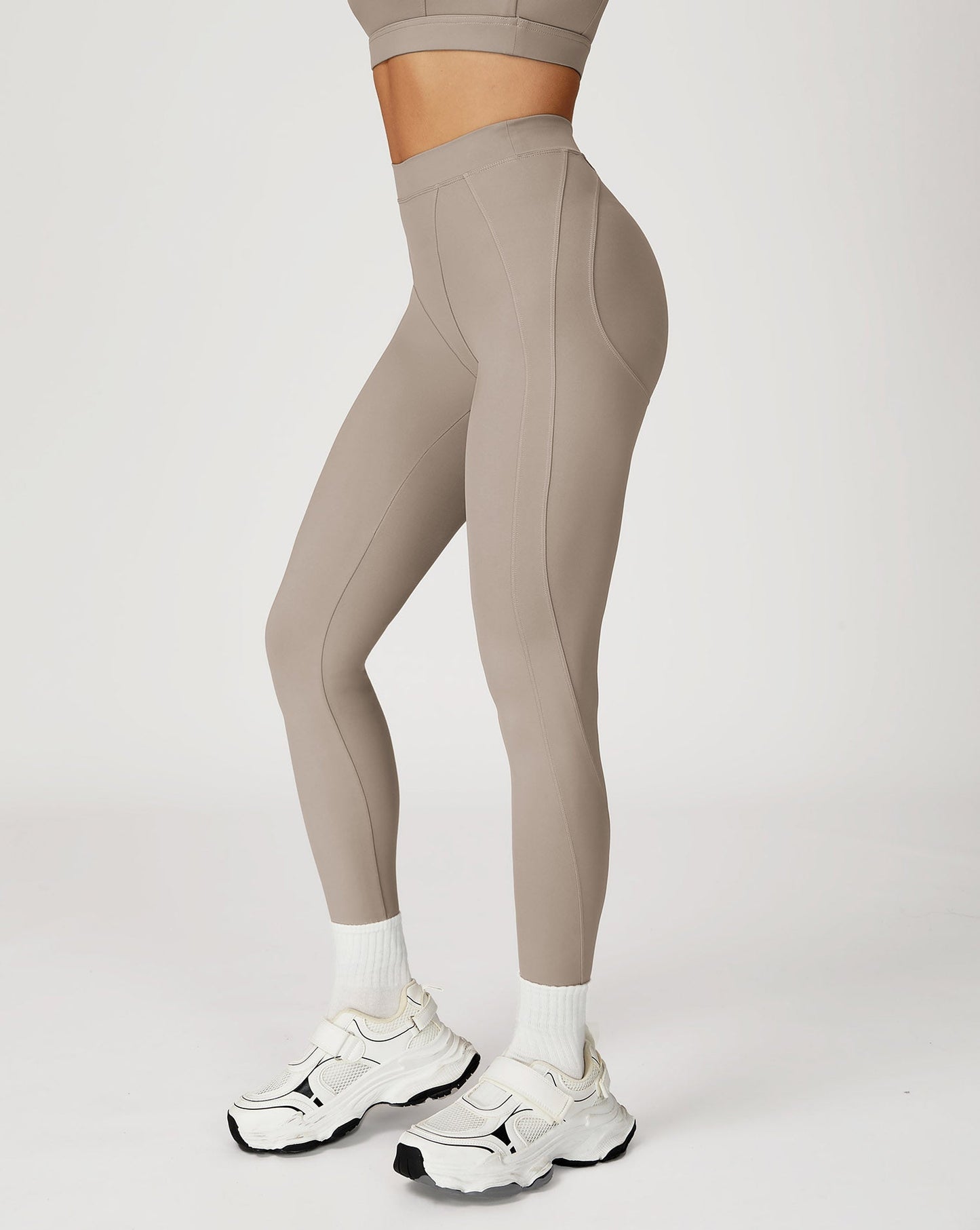 Fitbuddy Seamless Sport Legging GZL115 – Camel Grey – High Waist, Squatproof & Shaping – Dames – Maat XL