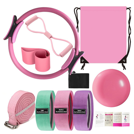 Fitbuddy 11-Delige Pilates Set – Pilates Ring, Bal, Weerstandsbanden & Accessoires – Thuis Fitness, Yoga en Core Training – Inclusief Opbergtas